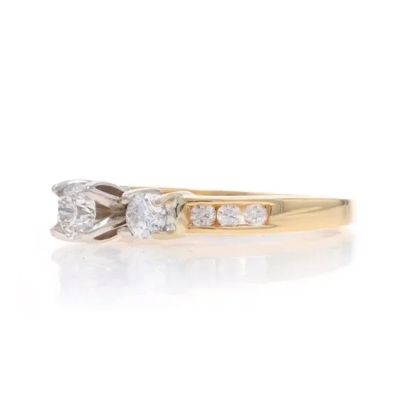 Yellow Gold Diamond Engagement Ring - 14k Round Brilliant .95ctw Three-Stone